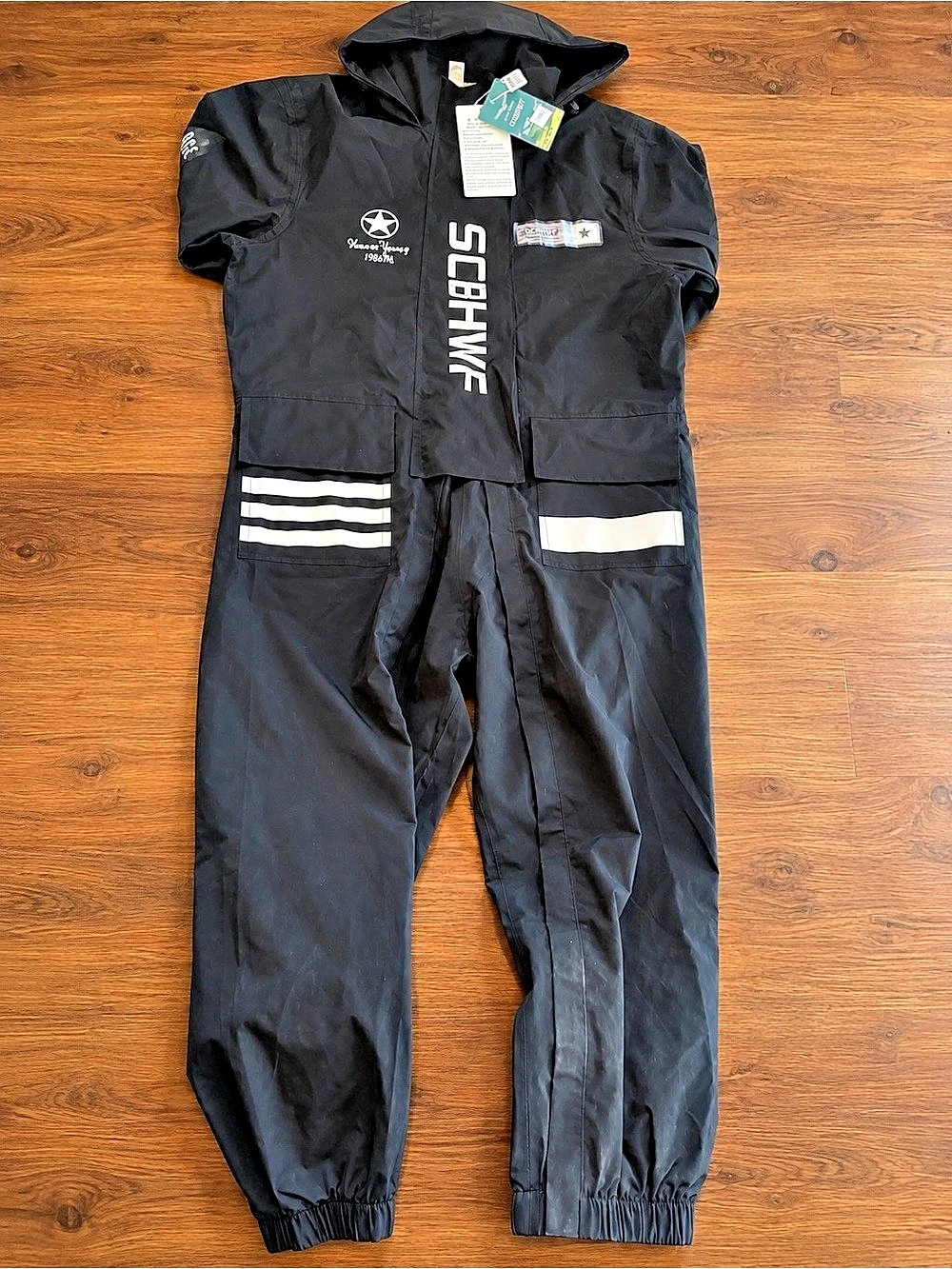 SCBHWF Black Hooded Jumpsuit Rain Suit / Poncho (unisex small)